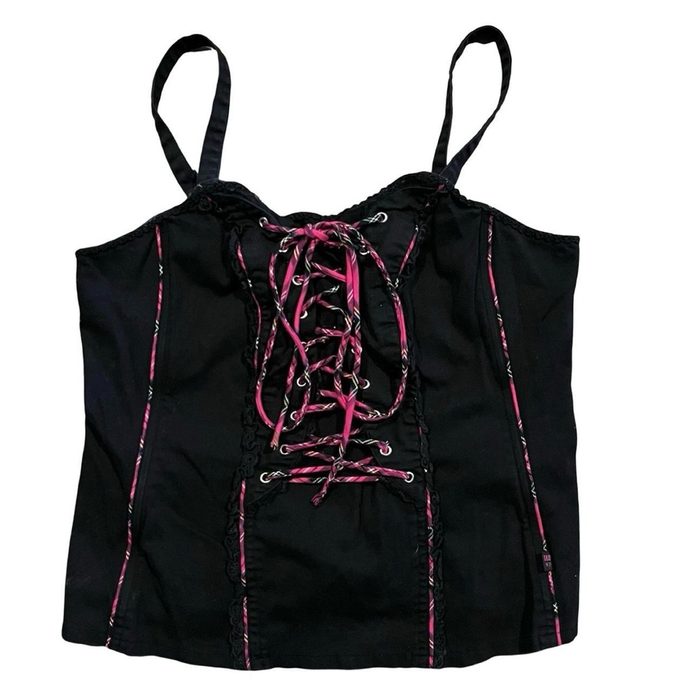 Tripp NYC black and pink lace up corset top